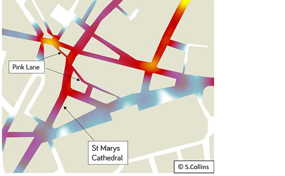 Heat map of street light distribution 1894